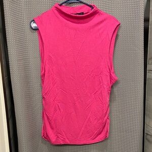 L French Connection Fuchsia ruched side high neck tank